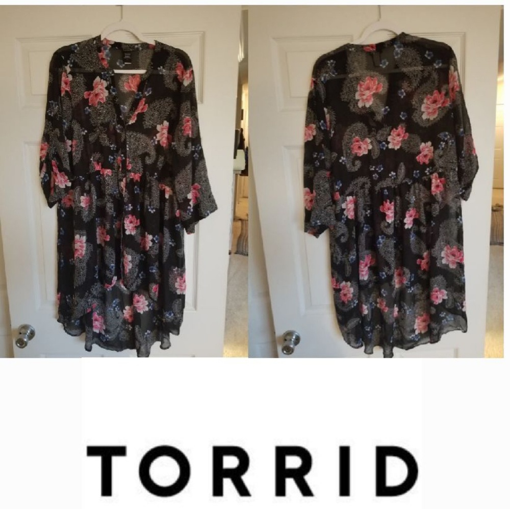 Torrid Chiffon Flower Button Down Shirt